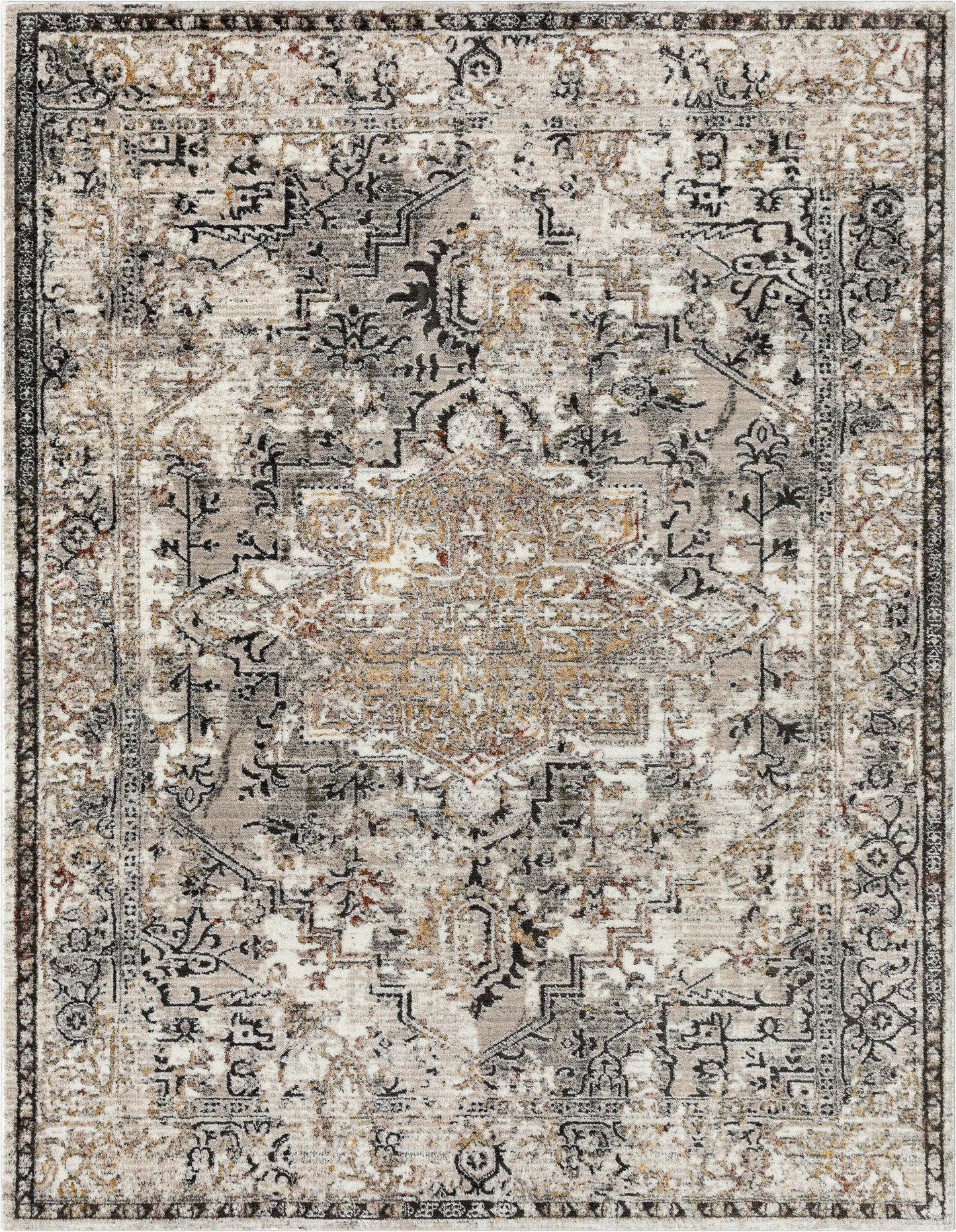 Heriz Medallion Modern Vintage Grey Ivory Rug HR-38
