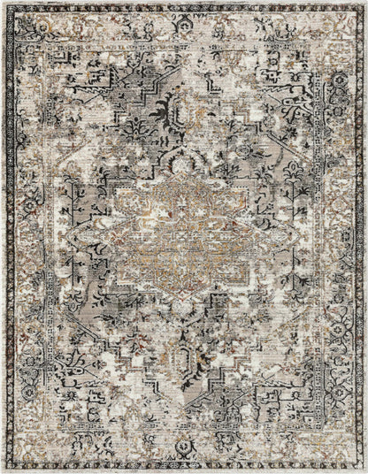 Heriz Medallion Modern Vintage Grey Ivory Rug HR-38