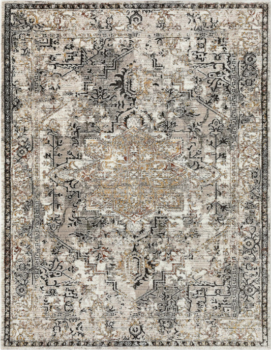 Heriz Medallion Modern Vintage Grey Ivory Rug HR-38