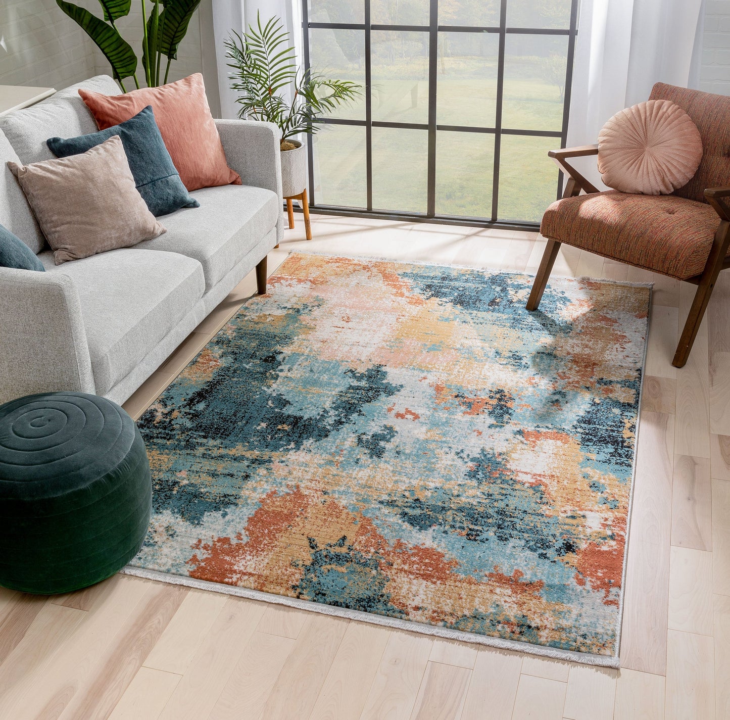 Vento Bohemian Modern Abstract Distressed Multi Rug IND-11