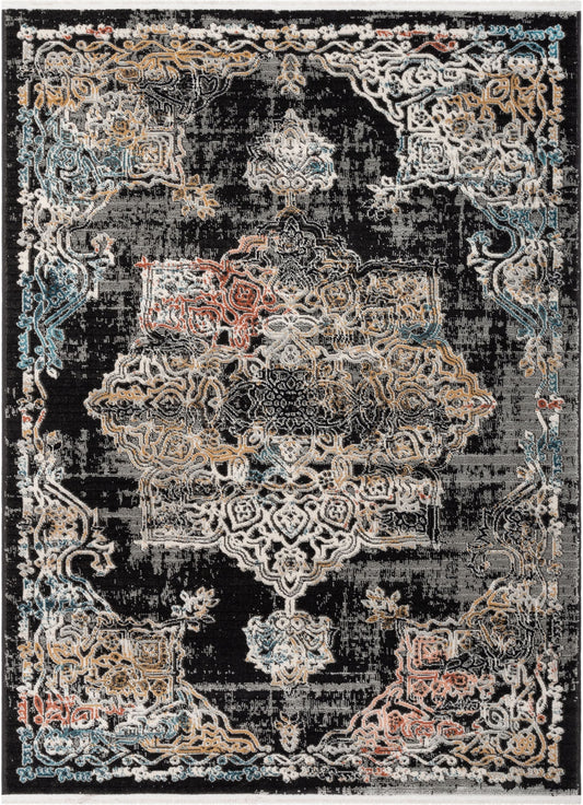 Maura Bohemian Vintage Medallion Oriental Black Rug IND-33