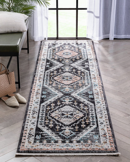 Julita Vintage Bohemian Aztec Tribal Black Rug IND-43