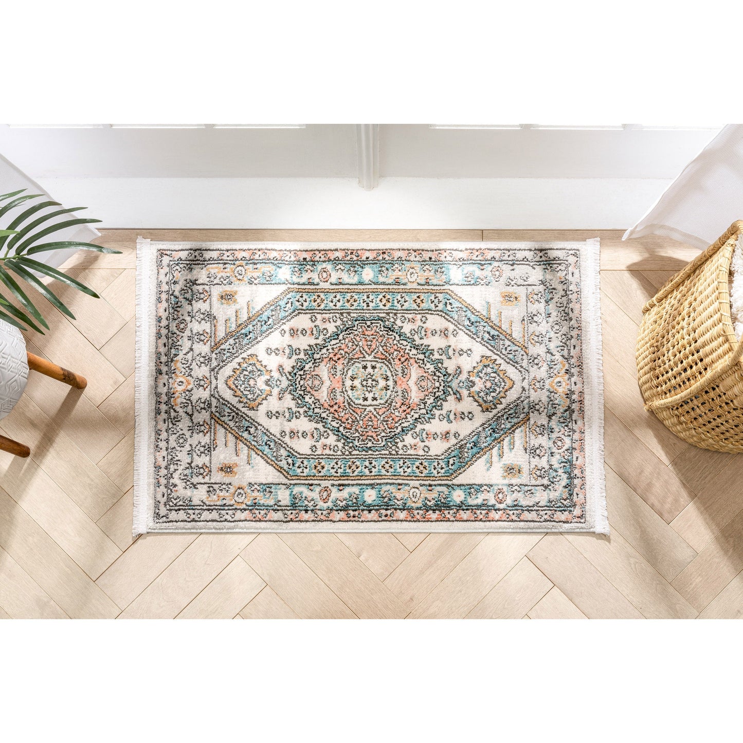Jane Vintage Bohemian Aztec Tribal Blue Rug IND-46