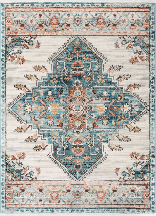 Manor Vintage Bohemian Medallion Oriental Blue Rug IND-56