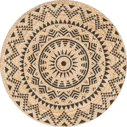 Kiera Bohemian Tribal Hand-Braided Jute Natural Black  Rug IRI-12