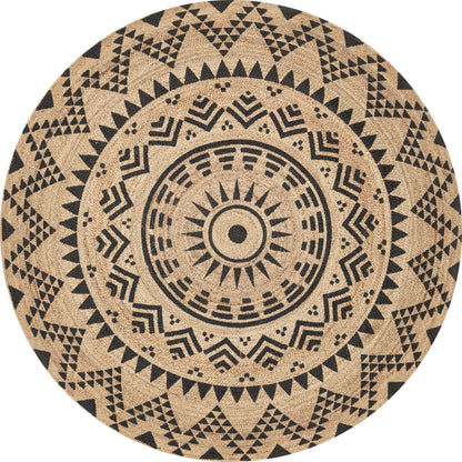 Kiera Bohemian Tribal Hand-Braided Jute Natural Black  Rug IRI-12