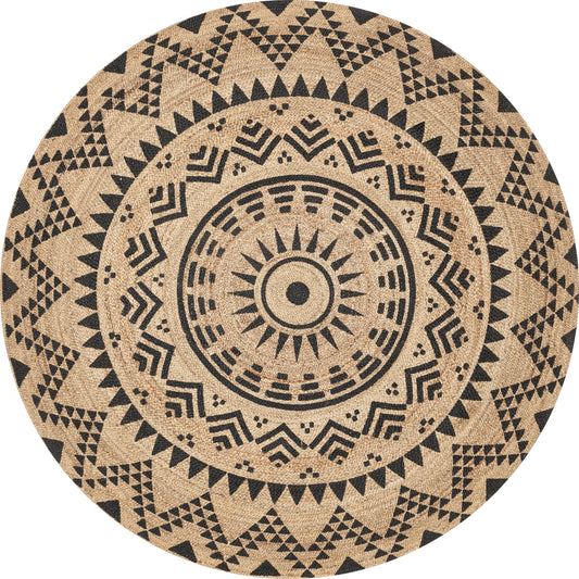 Kiera Bohemian Tribal Hand-Braided Jute Natural Black  Rug IRI-12