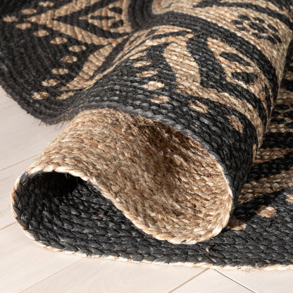 Kiera Bohemian Tribal Hand-Braided Jute Black Natural  Rug IRI-13