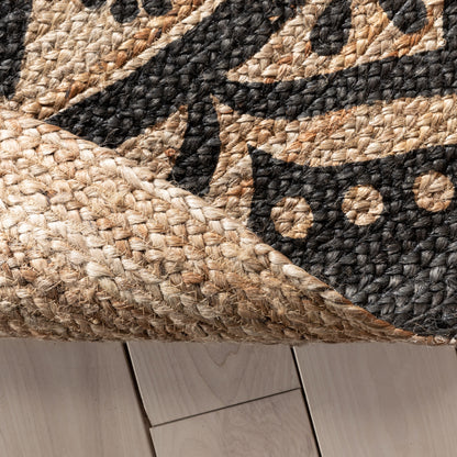 Kiera Bohemian Tribal Hand-Braided Jute Black Natural  Rug IRI-13