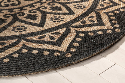 Kiera Bohemian Tribal Hand-Braided Jute Black Natural  Rug IRI-13