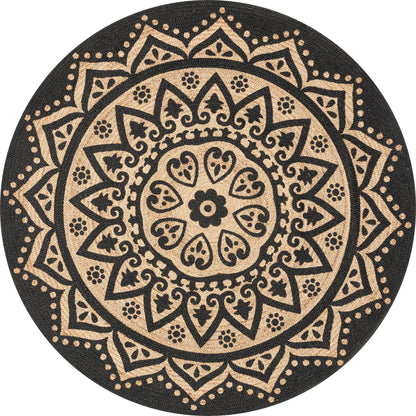 Kiera Bohemian Tribal Hand-Braided Jute Black Natural  Rug IRI-13