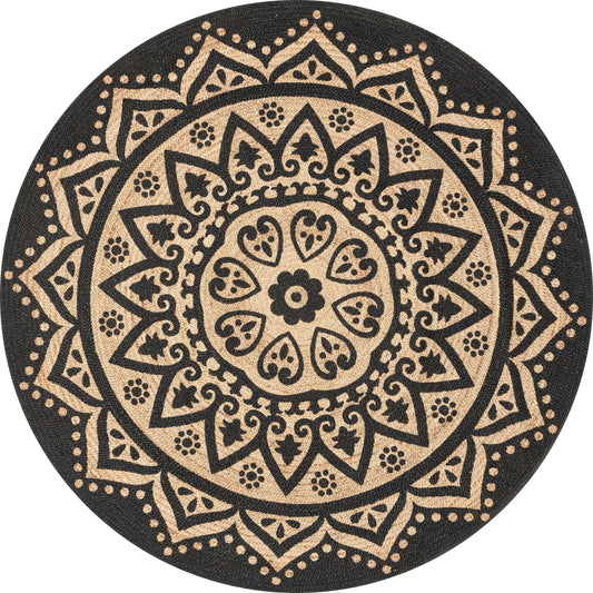 Kiera Bohemian Tribal Hand-Braided Jute Black Natural  Rug IRI-13