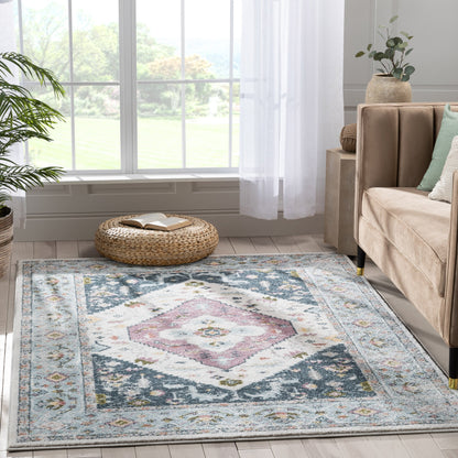 Maude Vintage Medallion Oriental Blue Blush Rug IVY-24