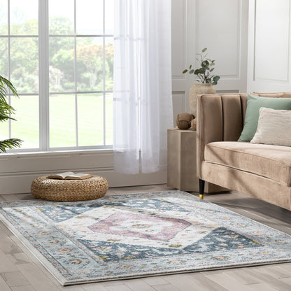 Maude Vintage Medallion Oriental Blue Blush Rug IVY-24