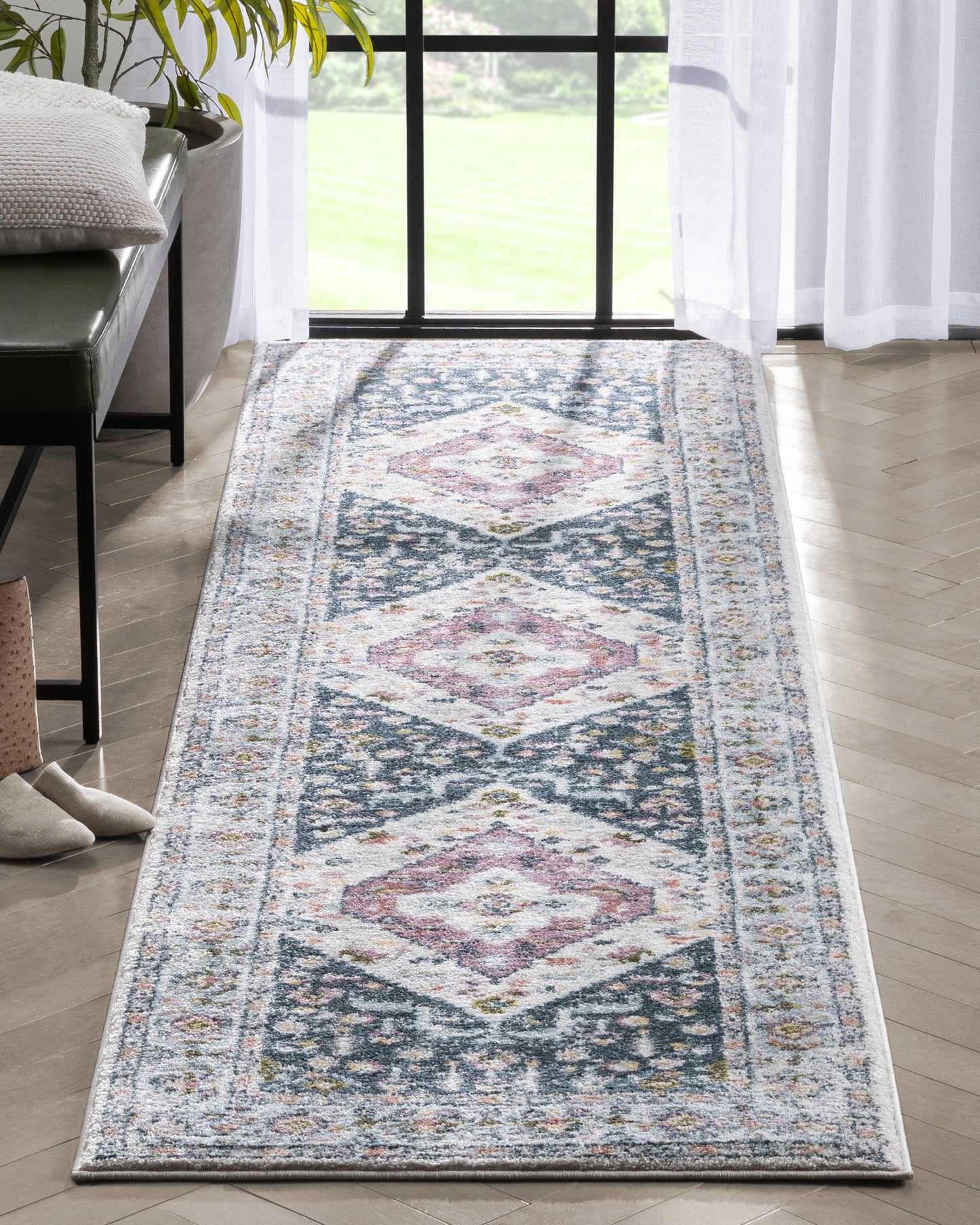 Maude Vintage Medallion Oriental Blue Blush Rug IVY-24