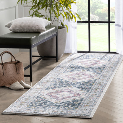 Maude Vintage Medallion Oriental Blue Blush Rug IVY-24