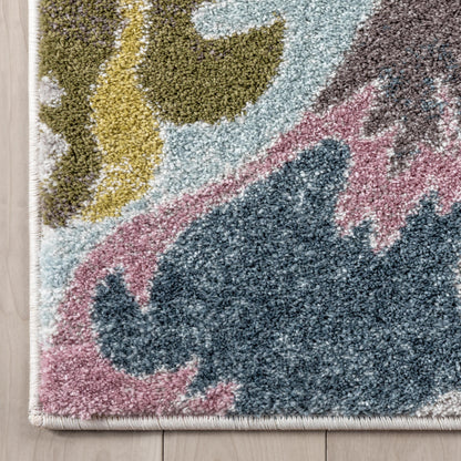 Posy Vintage Floral Blue Blush Rug IVY-34