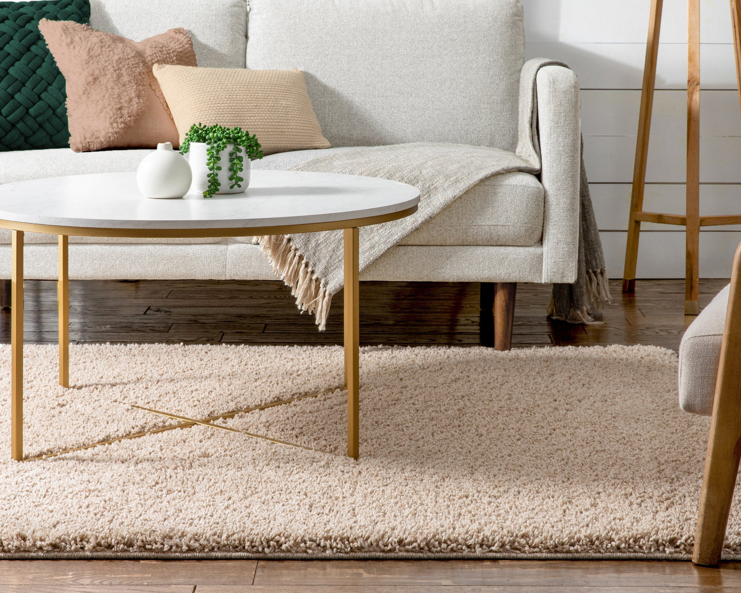 Halden Solid Pattern Ivory Thick  Nordic Shag Rug JU-12