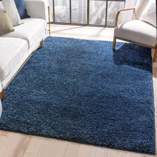 Halden Solid Pattern Dark Blue Thick  Nordic Shag Rug JU-14