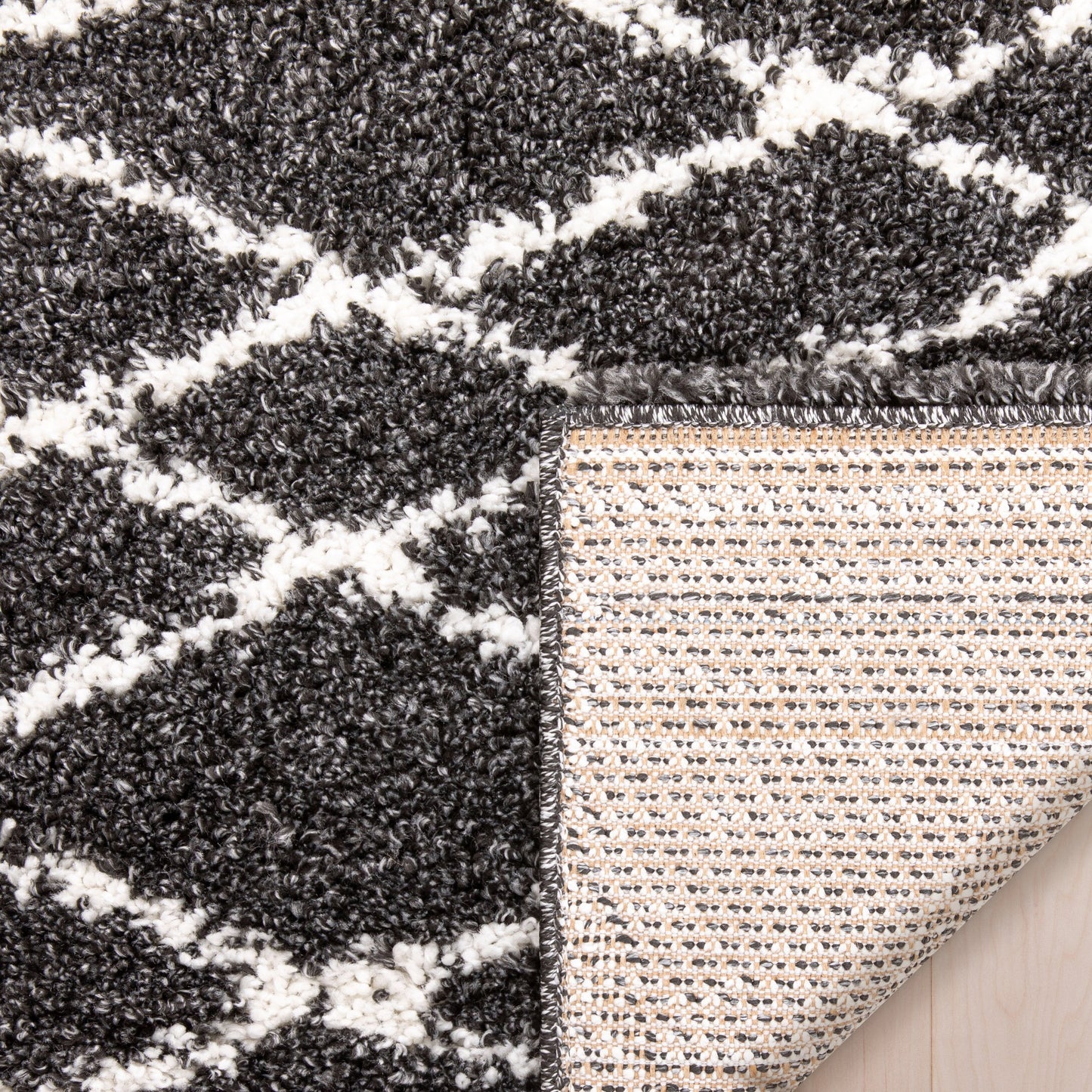 Soren Scandinavian Moroccan Lattice Dark Grey Thick  Nordic Shag Rug JU-57