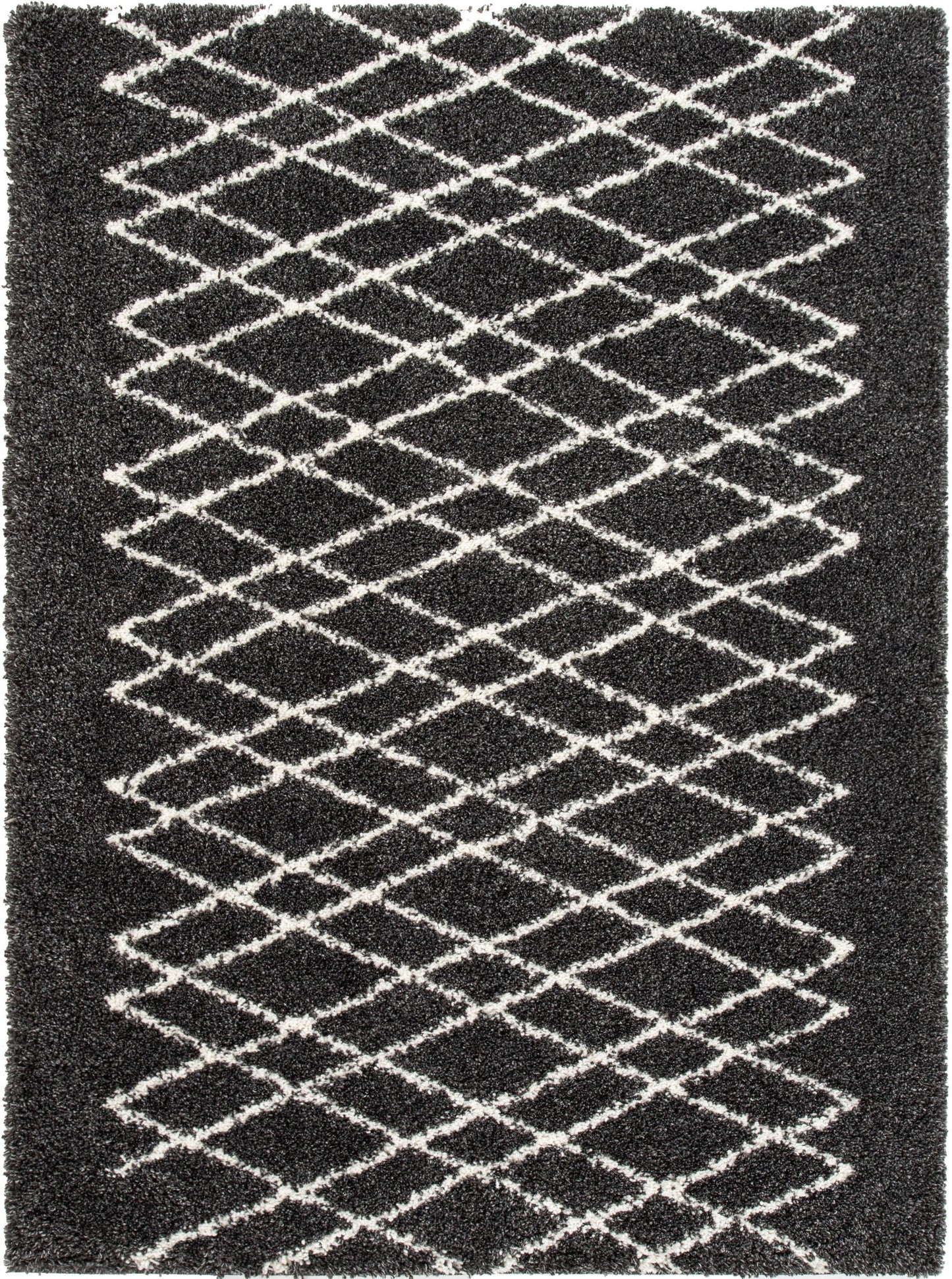 Soren Scandinavian Moroccan Lattice Dark Grey Thick  Nordic Shag Rug JU-57