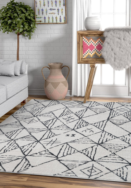 Magnificent Grey Modern Trellis Gemotric Rug KA-116