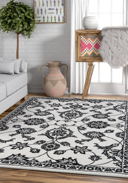 Stupendous Black Traditional Floral Oriental Rug KA-93