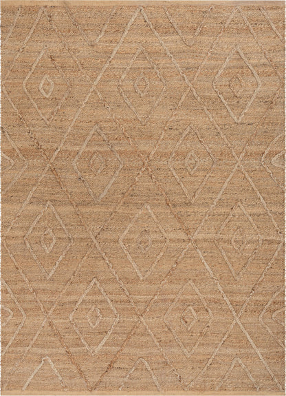 Diamond Moroccan Lattice Pattern Natural Color Hand-Braided Basket Weave Jute Rug KAS-12