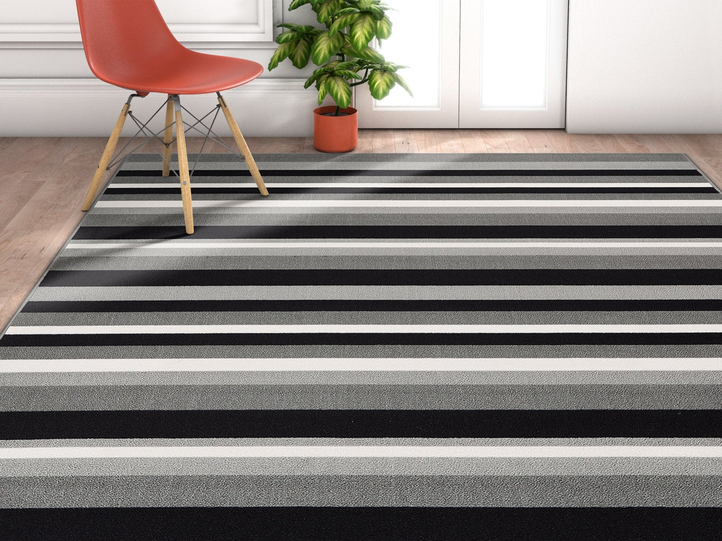 Uni Stripes Grey Modern Rug KC-137