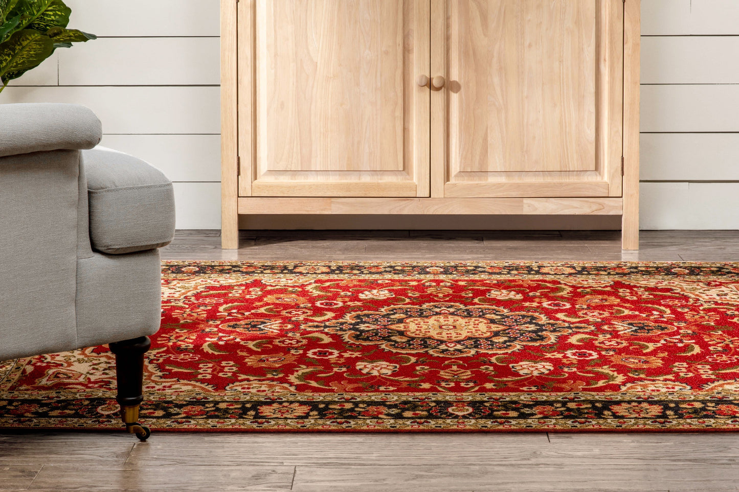 Gene Traditional Medallion Persian Red Non-Slip Machine Washable Low Pile Indoor/Outdoor Rug KC-170