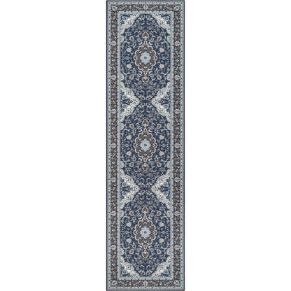Gene Traditional Medallion Persian Blue Non-Slip Machine Washable Low Pile Indoor/Outdoor Rug KC-174