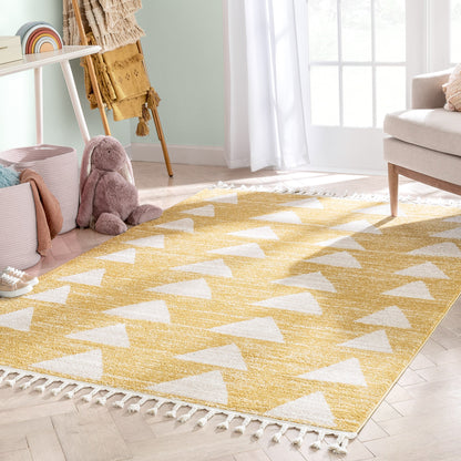 Triangles Modern Geometric Pattern Yellow Kids Rug KEN-11
