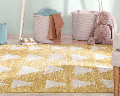 Triangles Modern Geometric Pattern Yellow Kids Rug KEN-11