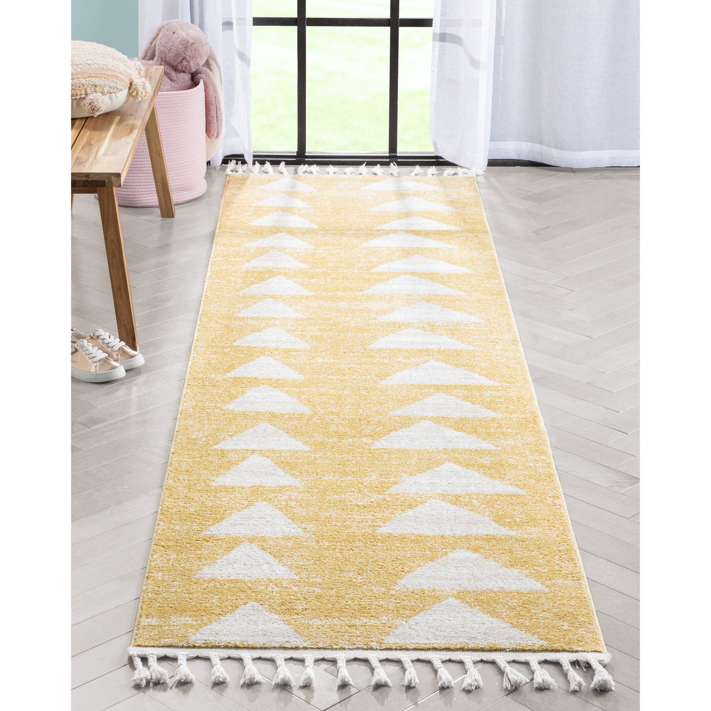 Triangles Modern Geometric Pattern Yellow Kids Rug KEN-11