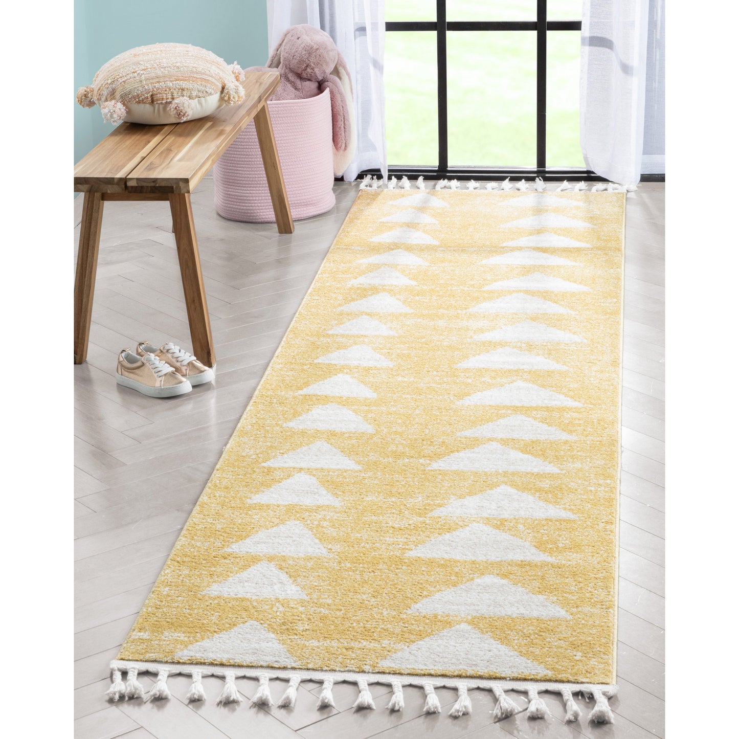 Triangles Modern Geometric Pattern Yellow Kids Rug KEN-11