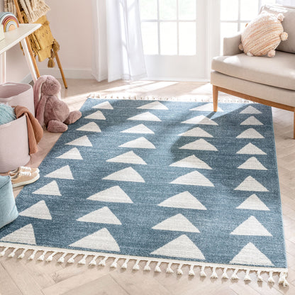 Triangles Modern Geometric Pattern Blue Kids Rug KEN-14