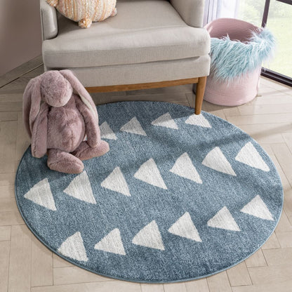 Triangles Modern Geometric Pattern Blue Kids Rug KEN-14