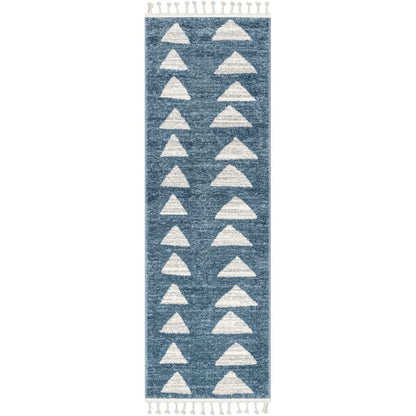 Triangles Modern Geometric Pattern Blue Kids Rug KEN-14