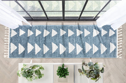 Triangles Modern Geometric Pattern Blue Kids Rug KEN-14