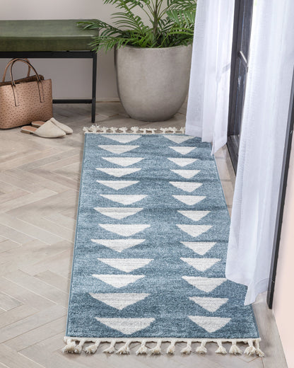 Triangles Modern Geometric Pattern Blue Kids Rug KEN-14