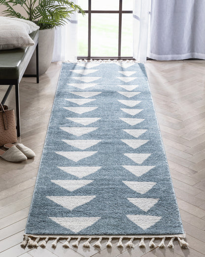 Triangles Modern Geometric Pattern Blue Kids Rug KEN-14
