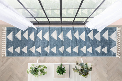 Triangles Modern Geometric Pattern Blue Kids Rug KEN-14