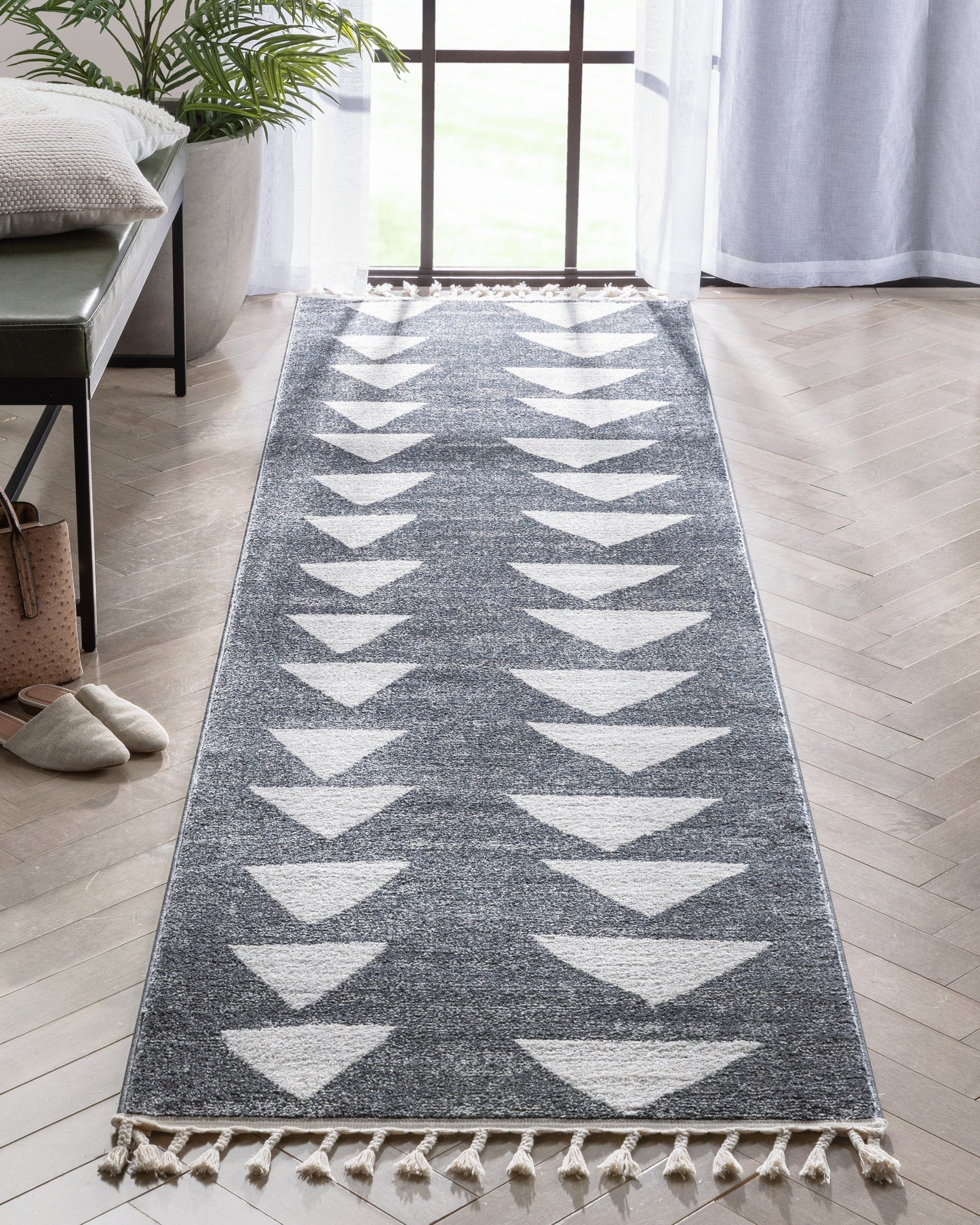 Triangles Modern Geometric Pattern Grey Kids Rug KEN-17