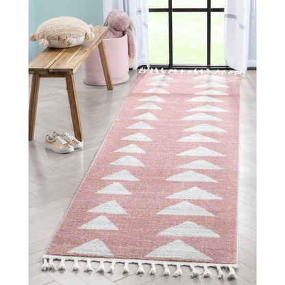 Triangles Modern Geometric Pattern Pink Kids Rug KEN-19