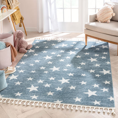 Stars Modern Geometric Blue Kids Rug KEN-24