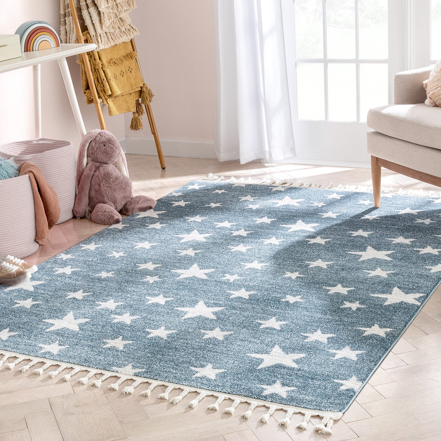 Stars Modern Geometric Blue Kids Rug KEN-24