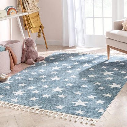 Stars Modern Geometric Blue Kids Rug KEN-24