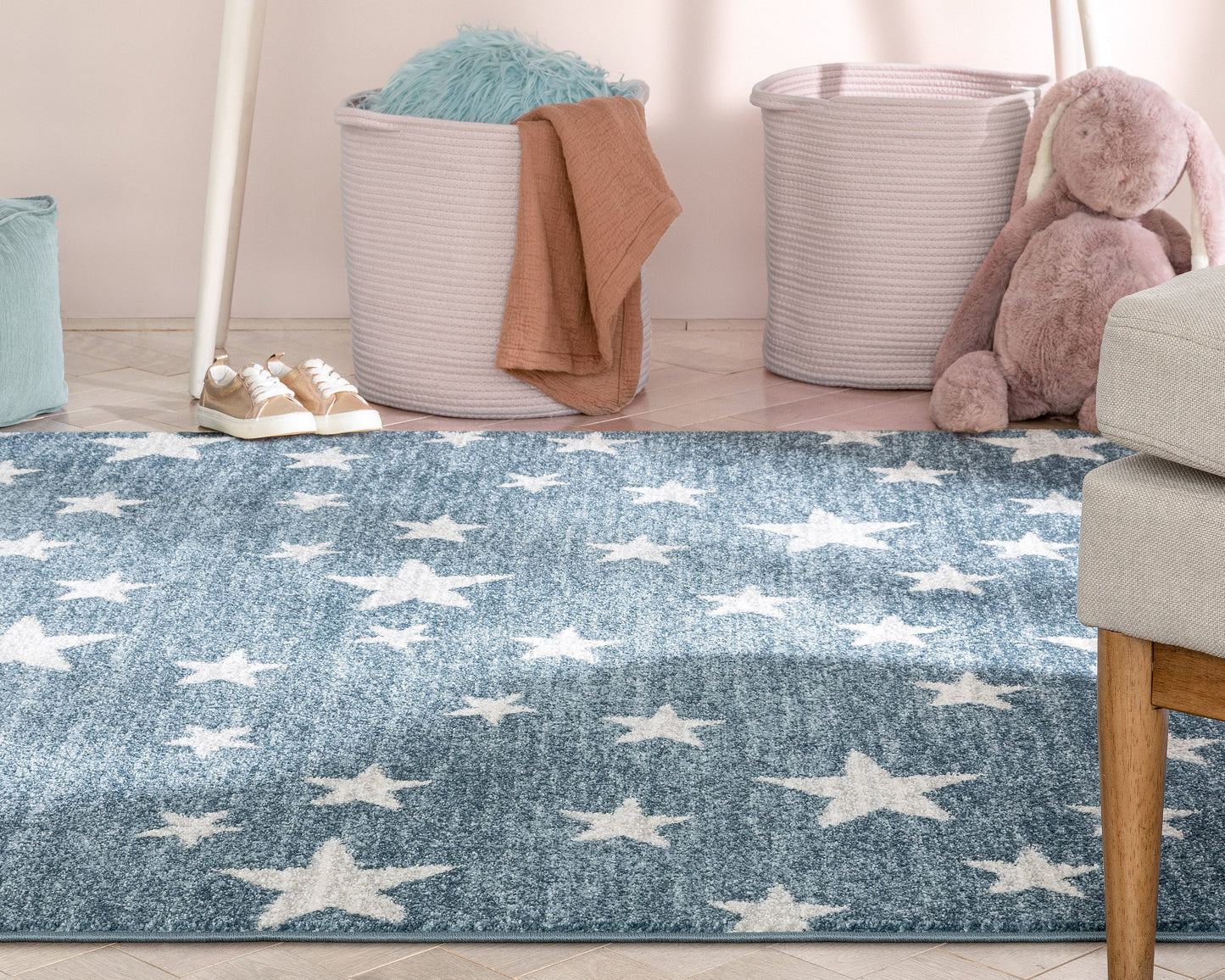 Stars Modern Geometric Blue Kids Rug KEN-24
