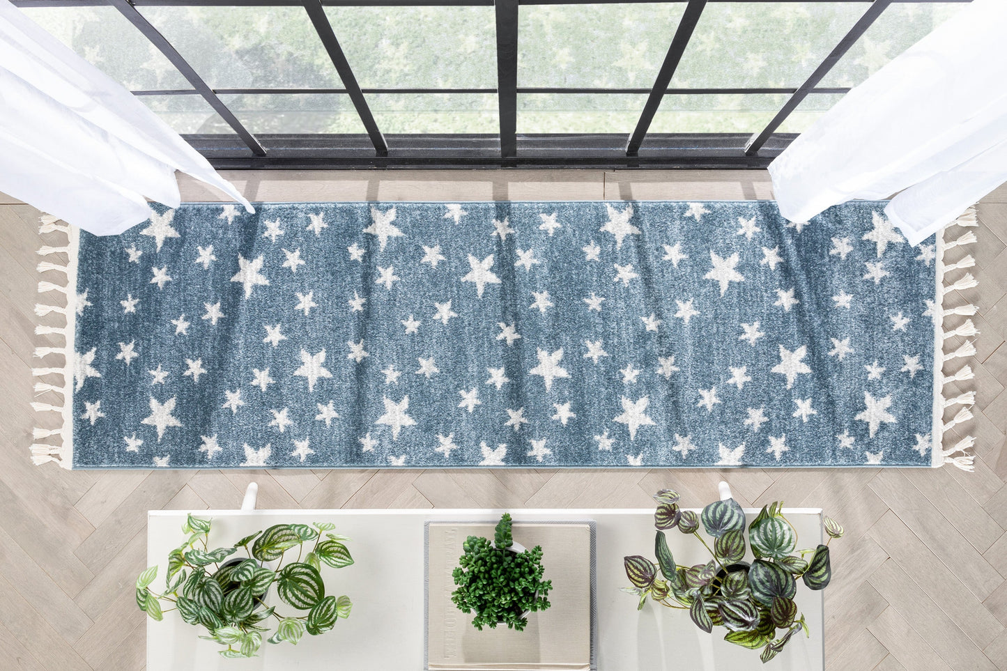 Stars Modern Geometric Blue Kids Rug KEN-24