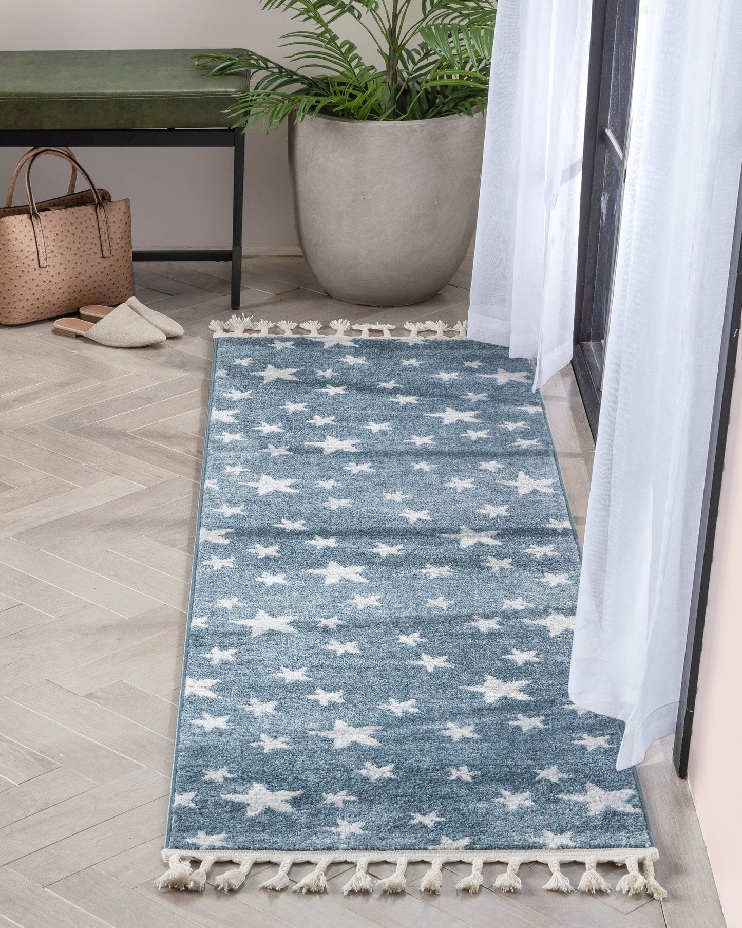 Stars Modern Geometric Blue Kids Rug KEN-24